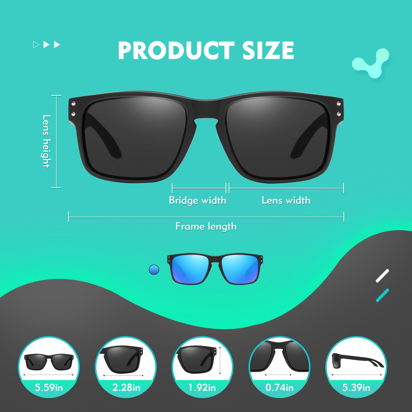 OJIRRU Sunglasses Mens Polarised Sun Glasses Rectangle Shades for Men Womens UV400 Protection Sports Driving Fishing Travel Sunglasses